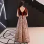 Chic / Belle Bordeaux Daim Jacquard Robe De Soirée 2019 Princesse Transparentes Col v profond Sans Manches Longue Volants Dos Nu Robe De Ceremonie