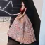 Chic / Belle Bordeaux Daim Jacquard Robe De Soirée 2019 Princesse Transparentes Col v profond Sans Manches Longue Volants Dos Nu Robe De Ceremonie