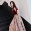 Chic / Belle Bordeaux Daim Jacquard Robe De Soirée 2019 Princesse Transparentes Col v profond Sans Manches Longue Volants Dos Nu Robe De Ceremonie