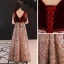 Chic / Belle Bordeaux Daim Jacquard Robe De Soirée 2019 Princesse Transparentes Col v profond Sans Manches Longue Volants Dos Nu Robe De Ceremonie