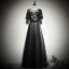 Elegant Black See-through Evening Dresses  2019 A-Line / Princess Scoop Neck 1/2 Sleeves Appliques Lace Floor-Length / Long Ruffle Formal Dresses