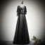 Elegant Black See-through Evening Dresses  2019 A-Line / Princess Scoop Neck 1/2 Sleeves Appliques Lace Floor-Length / Long Ruffle Formal Dresses