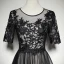 Elegant Black See-through Evening Dresses  2019 A-Line / Princess Scoop Neck 1/2 Sleeves Appliques Lace Floor-Length / Long Ruffle Formal Dresses