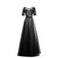 Elegant Black See-through Evening Dresses  2019 A-Line / Princess Scoop Neck 1/2 Sleeves Appliques Lace Floor-Length / Long Ruffle Formal Dresses