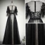 Elegant Black See-through Evening Dresses  2019 A-Line / Princess Scoop Neck 1/2 Sleeves Appliques Lace Floor-Length / Long Ruffle Formal Dresses