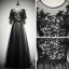 Elegant Black See-through Evening Dresses  2019 A-Line / Princess Scoop Neck 1/2 Sleeves Appliques Lace Floor-Length / Long Ruffle Formal Dresses