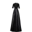 Chinese style Black Satin Evening Dresses  2019 A-Line / Princess High Neck 1/2 Sleeves Sash Floor-Length / Long Ruffle Formal Dresses