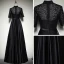 Chinese style Black Satin Evening Dresses  2019 A-Line / Princess High Neck 1/2 Sleeves Sash Floor-Length / Long Ruffle Formal Dresses