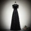 Vintage / Retro Black Suede Lace Evening Dresses  2019 A-Line / Princess High Neck Cap Sleeves Sash Floor-Length / Long Ruffle Formal Dresses