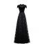 Vintage / Retro Black Suede Lace Evening Dresses  2019 A-Line / Princess High Neck Cap Sleeves Sash Floor-Length / Long Ruffle Formal Dresses