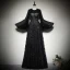 Chic / Beautiful Black Lace Evening Dresses  2019 A-Line / Princess Scoop Neck Bell sleeves Glitter Sequins Floor-Length / Long Ruffle Formal Dresses