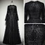 Chic / Beautiful Black Lace Evening Dresses  2019 A-Line / Princess Scoop Neck Bell sleeves Glitter Sequins Floor-Length / Long Ruffle Formal Dresses