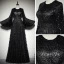Chic / Beautiful Black Lace Evening Dresses  2019 A-Line / Princess Scoop Neck Bell sleeves Glitter Sequins Floor-Length / Long Ruffle Formal Dresses
