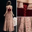 Affordable Burgundy Suede Jacquard Evening Dresses  2019 A-Line / Princess Off-The-Shoulder Short Sleeve Sash Floor-Length / Long Backless Formal Dresses