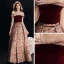 Affordable Burgundy Suede Jacquard Evening Dresses  2019 A-Line / Princess Off-The-Shoulder Short Sleeve Sash Floor-Length / Long Backless Formal Dresses