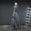 Affordable Navy Blue Glitter Evening Dresses  2019 A-Line / Princess Scoop Neck 3/4 Sleeve Floor-Length / Long Ruffle Backless Formal Dresses