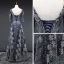 Affordable Navy Blue Glitter Evening Dresses  2019 A-Line / Princess Scoop Neck 3/4 Sleeve Floor-Length / Long Ruffle Backless Formal Dresses