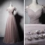 Elegant Pearl Pink Evening Dresses  2019 A-Line / Princess Off-The-Shoulder Short Sleeve Sequins Beading Glitter Tulle Floor-Length / Long Ruffle Backless Formal Dresses