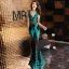 Sexy Noire Vert Paillettes Transparentes Robe De Soirée 2019 Trompette / Sirène Col v profond Sans Manches Perlage Glitter Longue Dos Nu Robe De Ceremonie