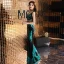 Sexy Noire Vert Paillettes Transparentes Robe De Soirée 2019 Trompette / Sirène Col v profond Sans Manches Perlage Glitter Longue Dos Nu Robe De Ceremonie