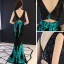 Sexy Noire Vert Paillettes Transparentes Robe De Soirée 2019 Trompette / Sirène Col v profond Sans Manches Perlage Glitter Longue Dos Nu Robe De Ceremonie