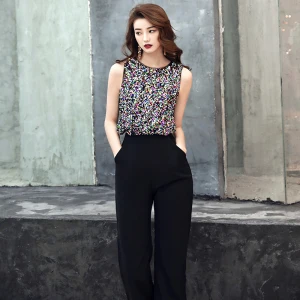 Mote Svart Jumpsuit 2019 Scoop Halsen Uten Ermer Multi Farger Glitter Paljetter Ankel Lengde Selskapskjoler
