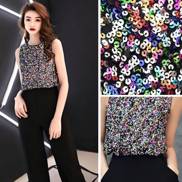 Modern / Fashion Black Jumpsuit 2019 Scoop Neck Sleeveless Multi-Colors Glitter Sequins Ankle Length Evening Dresses