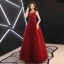 Meilleur Bordeaux Transparentes Robe De Soirée 2019 Princesse Encolure Dégagée Sans Manches Faux Diamant Paillettes Glitter Tulle Longue Volants Dos Nu Robe De Ceremonie