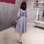 Meilleur Océan Bleu Transparentes de retour Robe De Graduation 2019 Princesse V-Cou Gonflée 3/4 Manches Appliques En Dentelle Perlage Faux Diamant Thé Longueur Volants Dos Nu Robe De Ceremonie