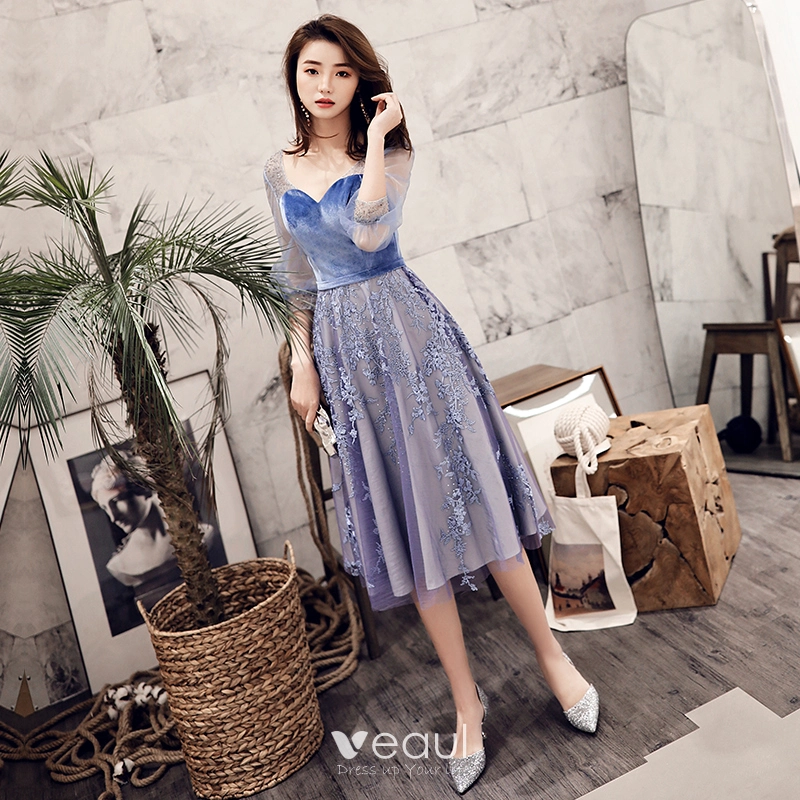 Best Ocean Blue See through Homecoming Graduation Dresses 2019 A