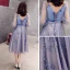Meilleur Océan Bleu Transparentes de retour Robe De Graduation 2019 Princesse V-Cou Gonflée 3/4 Manches Appliques En Dentelle Perlage Faux Diamant Thé Longueur Volants Dos Nu Robe De Ceremonie
