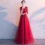 Affordable Grey Evening Dresses  2019 A-Line / Princess V-Neck 1/2 Sleeves Pierced Sash Appliques Lace Floor-Length / Long Ruffle Formal Dresses
