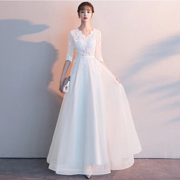 Affordable Grey Evening Dresses 2019 A-Line / Princess V-Neck 1/2 Sleeves Pierced Sash Appliques Lace Floor-Length / Long Ruffle Formal Dresses