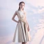 Chic / Belle Bleu Satin de retour Robe De Graduation 2019 Princesse Encolure Carrée Sans Manches Appliques En Dentelle Perlage Perle Thé Longueur Volants Dos Nu