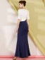 Two Tone Navy Blue Evening Dresses  2019 Trumpet / Mermaid Amazing / Unique V-Neck 1/2 Sleeves Rhinestone Split Front Floor-Length / Long Ruffle Formal Dresses
