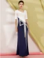 Two Tone Navy Blue Evening Dresses  2019 Trumpet / Mermaid Amazing / Unique V-Neck 1/2 Sleeves Rhinestone Split Front Floor-Length / Long Ruffle Formal Dresses