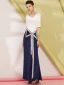 Two Tone Navy Blue Evening Dresses  2019 Trumpet / Mermaid Amazing / Unique V-Neck 1/2 Sleeves Rhinestone Split Front Floor-Length / Long Ruffle Formal Dresses