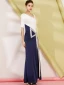 Two Tone Navy Blue Evening Dresses  2019 Trumpet / Mermaid Amazing / Unique V-Neck 1/2 Sleeves Rhinestone Split Front Floor-Length / Long Ruffle Formal Dresses