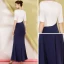 Two Tone Navy Blue Evening Dresses  2019 Trumpet / Mermaid Amazing / Unique V-Neck 1/2 Sleeves Rhinestone Split Front Floor-Length / Long Ruffle Formal Dresses