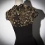 Vintage / Retro Black Evening Dresses  2019 A-Line / Princess High Neck Cap Sleeves Glitter Sequins Tea-length Ruffle Formal Dresses