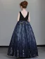 Luxe Bleu Marine Robe Ceremonie Fille 2019 Princesse Col v profond Sans Manches Faux Diamant Perlage Appliques En Dentelle Paillettes Longue Volants Dos Nu Robe Pour Mariage
