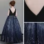 Luxe Bleu Marine Robe Ceremonie Fille 2019 Princesse Col v profond Sans Manches Faux Diamant Perlage Appliques En Dentelle Paillettes Longue Volants Dos Nu Robe Pour Mariage