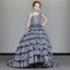 Luxury / Gorgeous Navy Blue Flower Girl Dresses 2019 A-Line / Princess Shoulders Beading Sleeveless Glitter Polyester Sweep Train Cascading Ruffles Backless Wedding Party Dresses