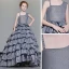 Luxury / Gorgeous Navy Blue Flower Girl Dresses 2019 A-Line / Princess Shoulders Beading Sleeveless Glitter Polyester Sweep Train Cascading Ruffles Backless Wedding Party Dresses
