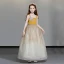 Chic / Beautiful Yellow Flower Girl Dresses 2019 A-Line / Princess Shoulders Sleeveless Beading Glitter Tulle Floor-Length / Long Ruffle Backless Wedding Party Dresses