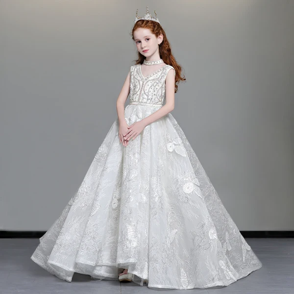 Luxury / Gorgeous Ivory Flower Girl Dresses 2019 A-Line / Princess V-Neck Sleeveless Appliques Lace Beading Luxury / Gorgeous Ivory Flower Girl Dresses 2019 A-Line / Princess V-Neck Sleeveless Appliques Lace Beading