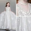 Luxury / Gorgeous Ivory Flower Girl Dresses 2019 A-Line / Princess V-Neck Sleeveless Appliques Lace Beading Glitter Sequins Sweep Train Ruffle Backless Wedding Party Dresses