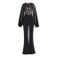 Beste Schwarz Chiffon Overall 2019 Eckiger Ausschnitt Lange Ärmel Stoffgürtel Pailletten Knöchellänge Rüschen Abendkleider