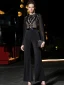 Beste Schwarz Chiffon Overall 2019 Eckiger Ausschnitt Lange Ärmel Stoffgürtel Pailletten Knöchellänge Rüschen Abendkleider