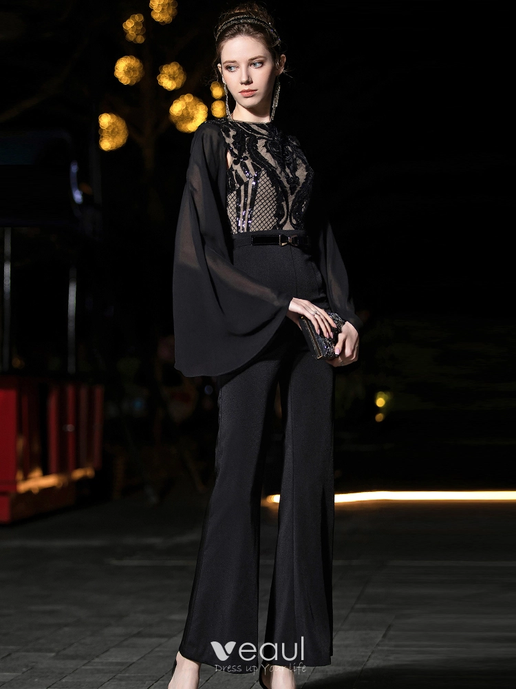 Forever Unique Jumpsuit With Chiffon Cape in Black | Lyst